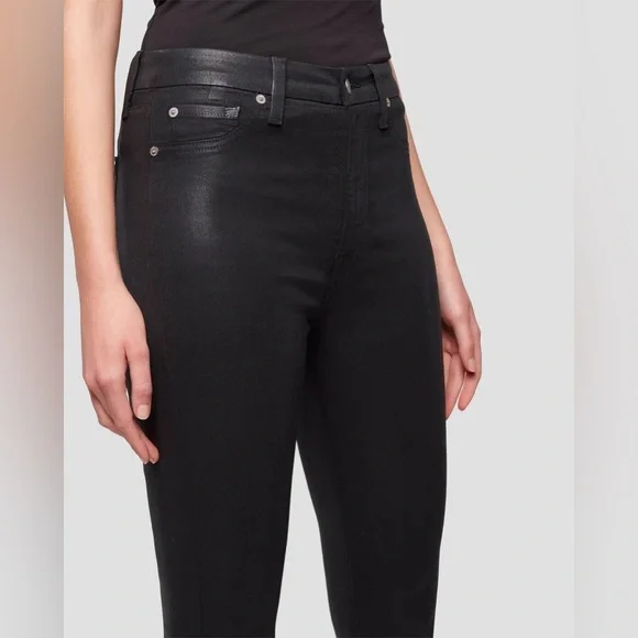 NWT 7 FOR ALL MANKIND B(AIR) Denim High Waist Ankle Skinny in Coated Black 25